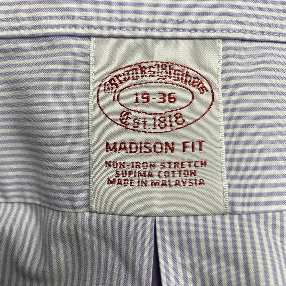 Brooks Brothers 1818 Madison Dress Shirt 19 36 Light Purple Fine Stripe - Picture 7 of 11